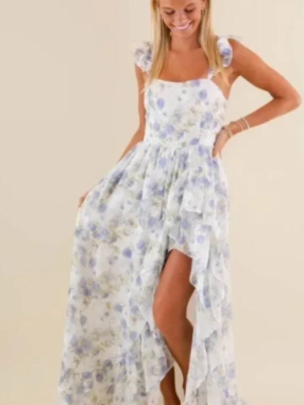 Storia White Floral Maxi Dress with Lavender Accents